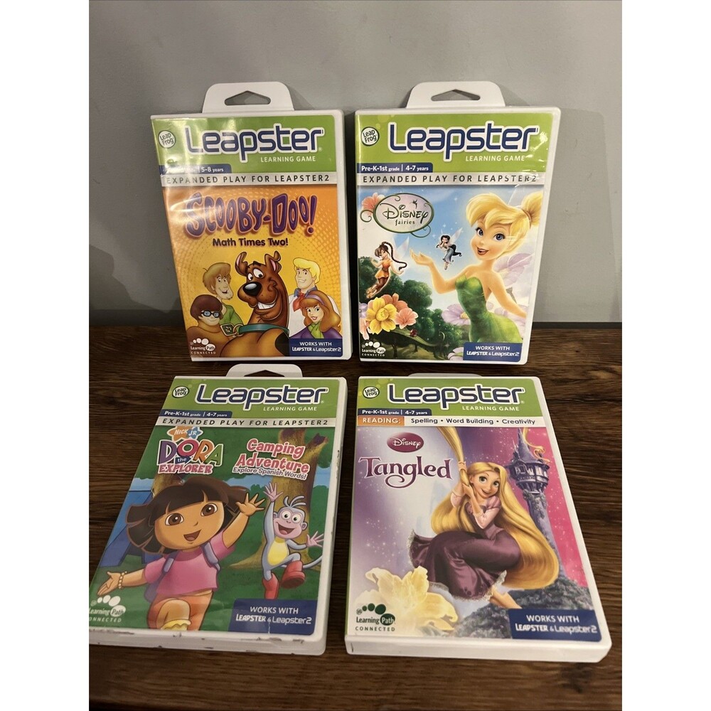 Leap Frog Leapster 2 Learning Game Cartridges (lot of 4) Dora, Disney, Scooby